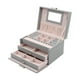 thumbnail image 5 of Organizador de joyas, estuche de almacenamiento de joyas de 3 capas de cuero PU, organizador de relojes Gris, 5 of 9