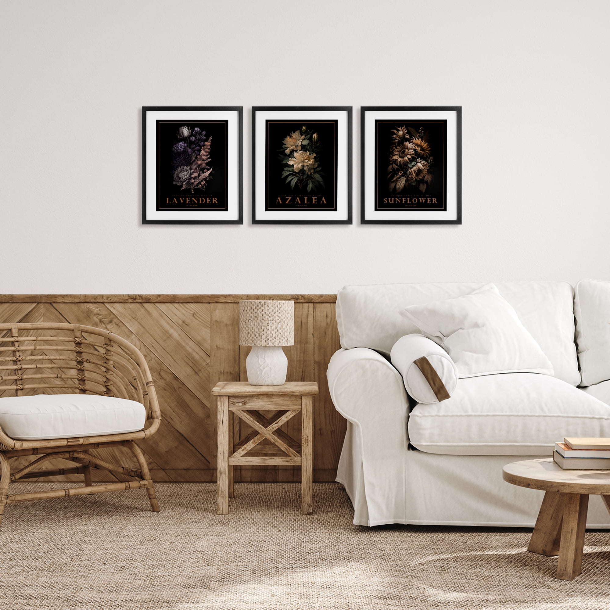 Stupell Industries Antique Botanical Herb Bushels 3 Piece Black Framed Print Under Glass Set, design by Christopher Giampietro