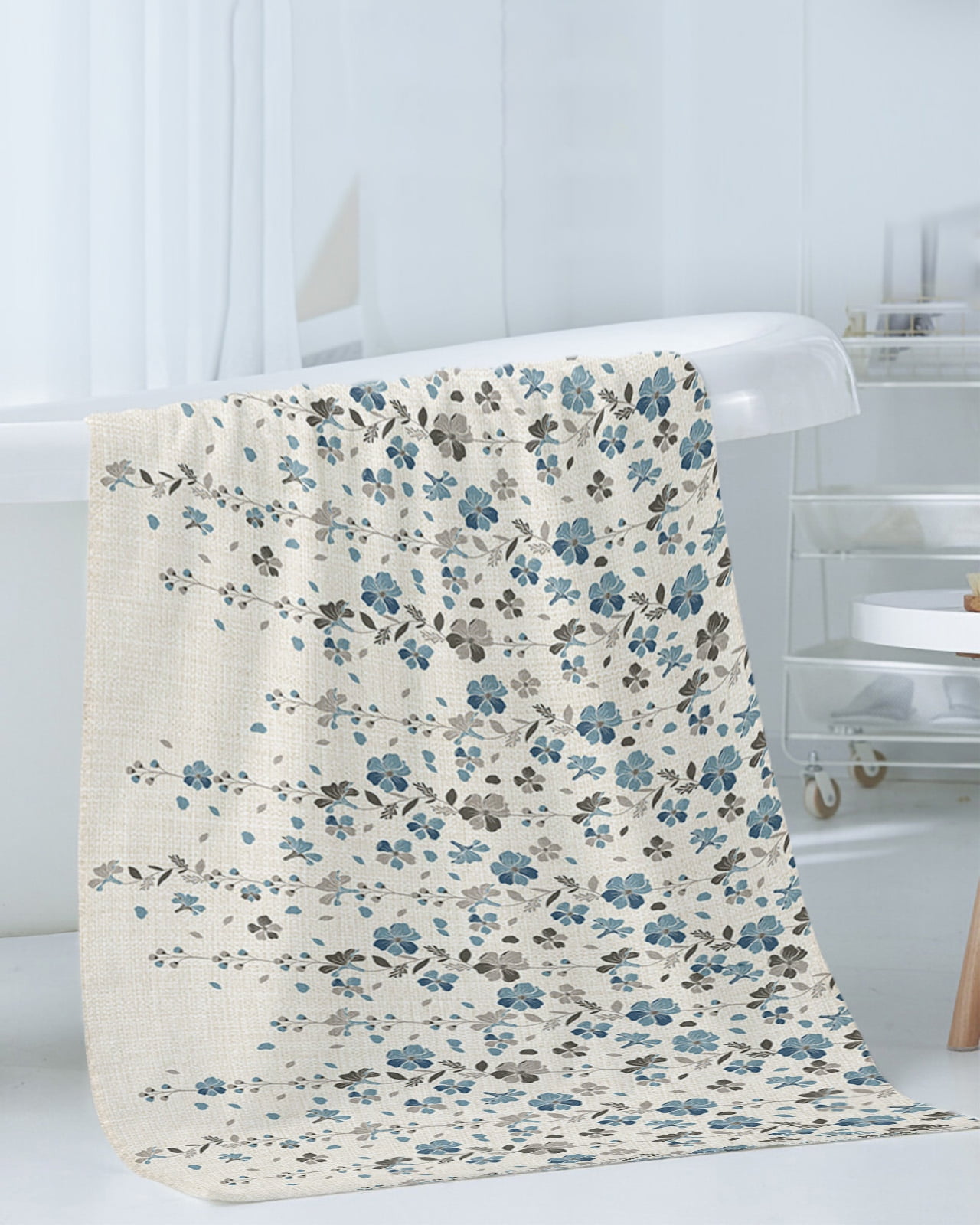Weeping Flowers Towel Set of 3,Soft Microfiber Bath Towels,Hand Towel,Washcloths,Blue Grey Spring Floral Botanical Rustic Burlap Quick-Dry Absorbent Towels for Bathroom Kitchen Hotel Beach Gym Spa