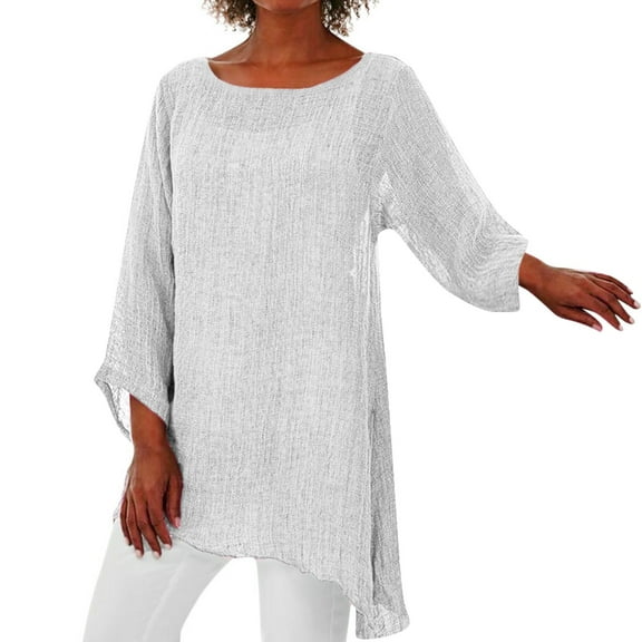 CFXNMZGR Women Plus Size Long Sleeve Irregular Hem Linen Baggy Blouse Shirt Ladies Summer Tunic Tops