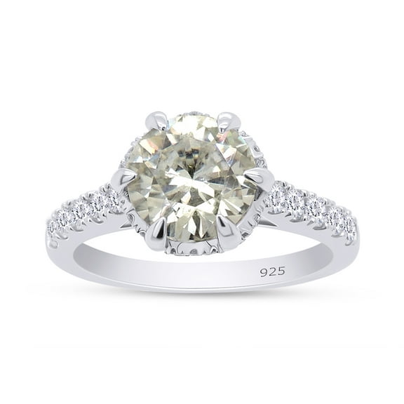 Moissanite Engagement Ring 1.5ct Center 8MM Round Cut 2.1mm Width Lab Created Diamond Solitare with Accents Ring 14K White Gold Plated Sterling Silver-4