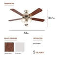 thumbnail image 3 of Ceiling Fans with Lights, Pull Chain Control, Reversible AC Motor, Walnut/Silver Reversible Blades, Flush Mount and Downrod Mount, Vintage Ceiling Fan for Bedroom Living Room(52-Inch), 3 of 8