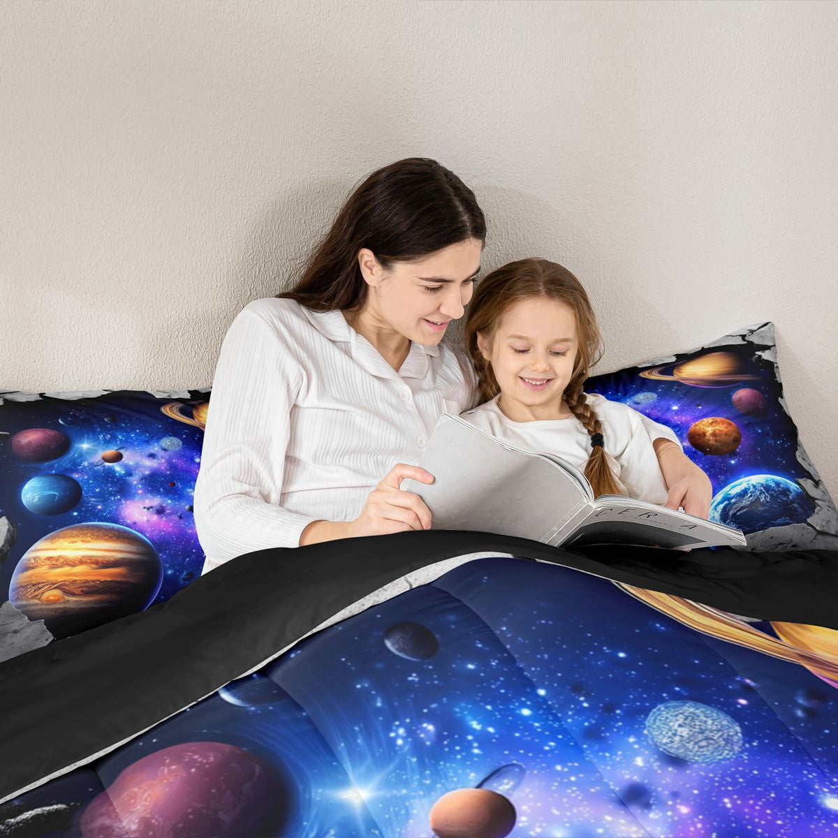 Galaxy Bedding Set Full Outer Space Themed Comforter Set, Solar System Bedding Comforter Sets for Teens Universe Themed Bedroom Decor Duvet Insert Space Starry Sky Planet Quilt
