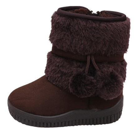 

Ediodpoh Girls Autumn And Winter Snow Boots Thick Soles Non Warm Comfortable Solid Color Zipper Shoes Kids Boots Coffee 10.5