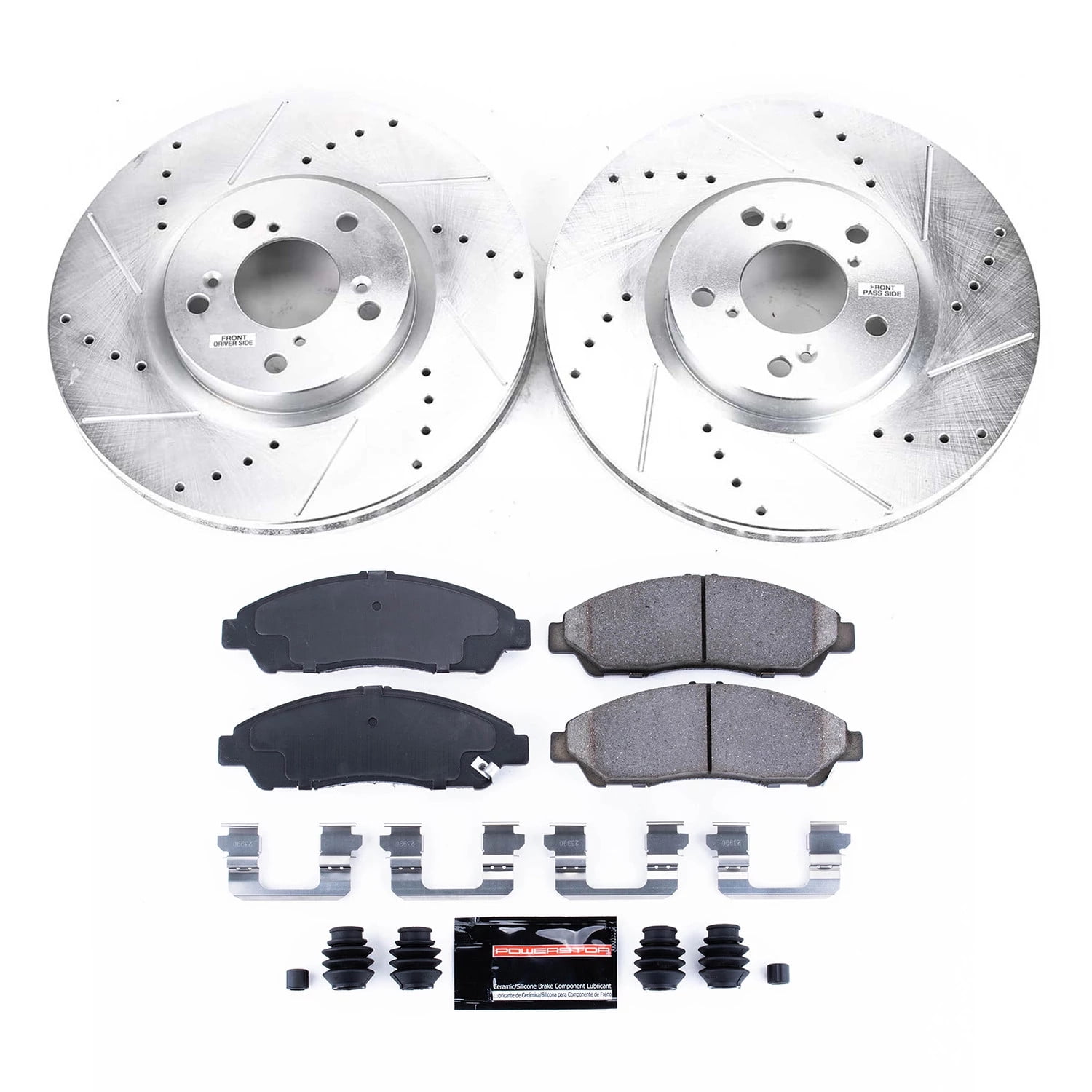 Power Stop Front Brake Kit with Drilled & Slotted Rotors and Ceramic Brake Pads K5370