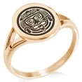 thumbnail image 1 of Stainless Steel Aztec Mask Rune Minimalist Oval Top Polished Statement Signet Ring, 1 of 1