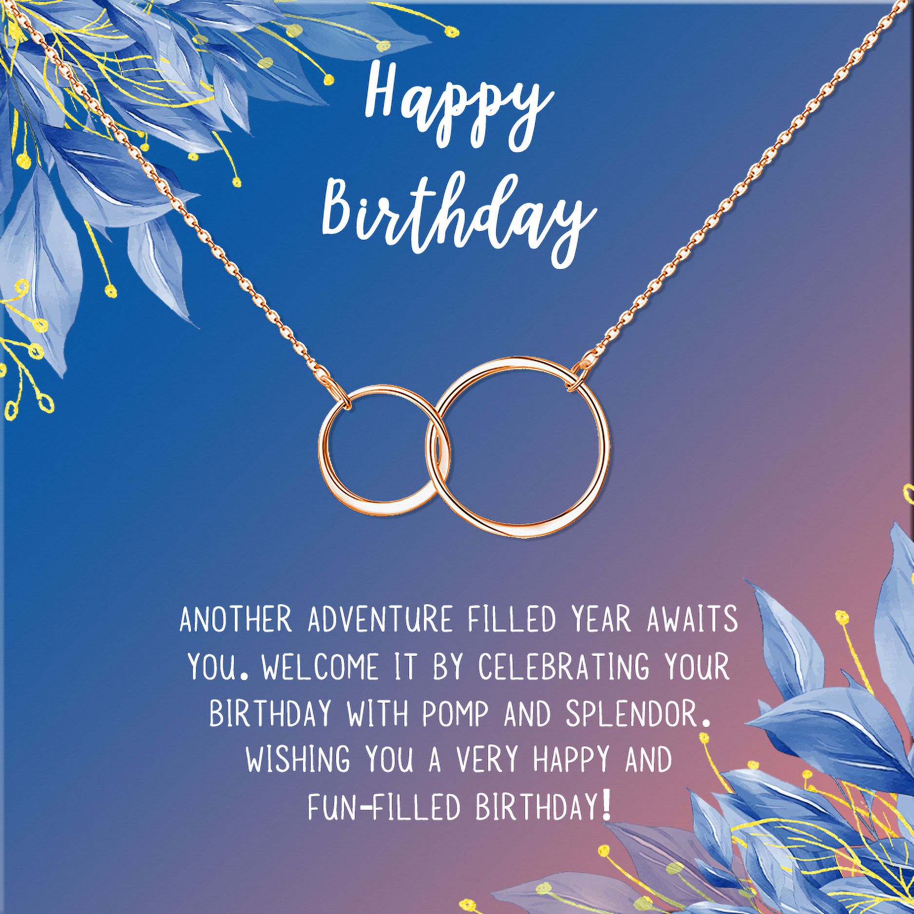 Anavia Happy Birthday Gifts Stainless Steel Fashion Necklace Birthday Card Jewelry Gift for Her, Birthday Gift for Friend-[Rose Gold Infinity Double Ring,Blue-Orange Gift Card]