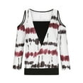 thumbnail image 4 of hxobax 3/4 Sleeve Shirts Womens Cold Shoulder Tunic Tops Tie-Dye Striped Tshirts Cross Wrop Blouses, 4 of 6