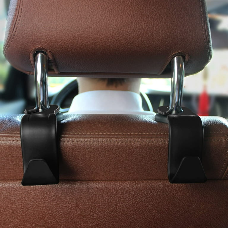 Suuchh Car Headrest Hooks, Universal Car Vehicle Back Seat Organizer Hanger Storage Hook, 4 Pack Black Car Hook for Handbag, Purses, Grocery Bags, Coats, Car