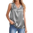 thumbnail image 2 of Women'S Silk Satin Tank Tops V Neck Casual Camisoles Sleeveless Business Work Blouses Dressy Summer Shirts Gray S, 2 of 8
