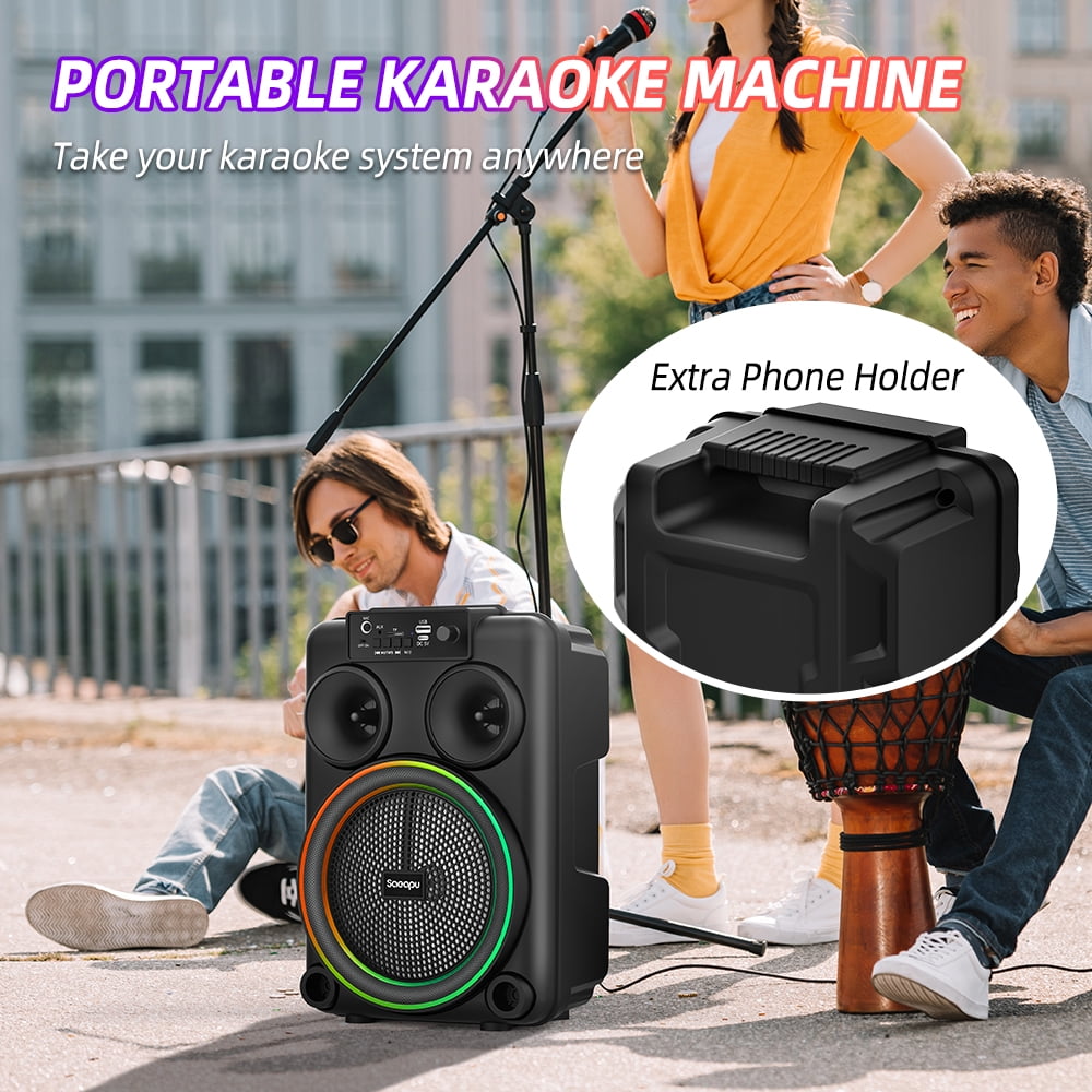 Portable Bluetooth Speaker with Microphones Rechargeable 8-inch Karaoke Machine with RGB Light Effects Supports USB SD AUX TWS FM Radio for Party Wedding Home KTV