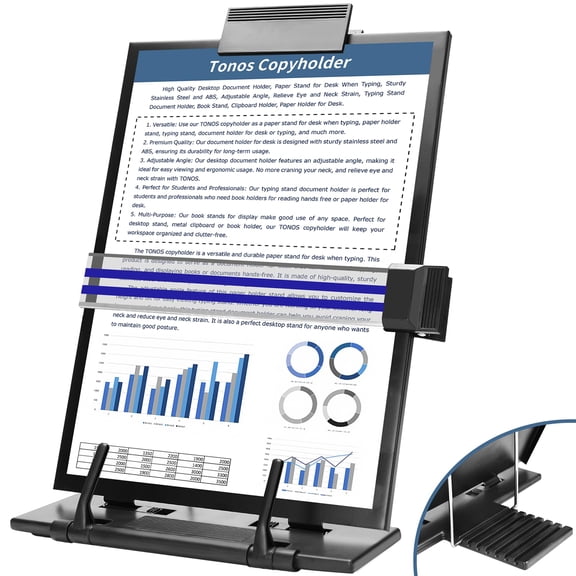 Metal Document Holder Stand for Desk, Adjustable Paper Stand for Reading, Space-Saving Typing Stand, Durable Office Study Accessory, black