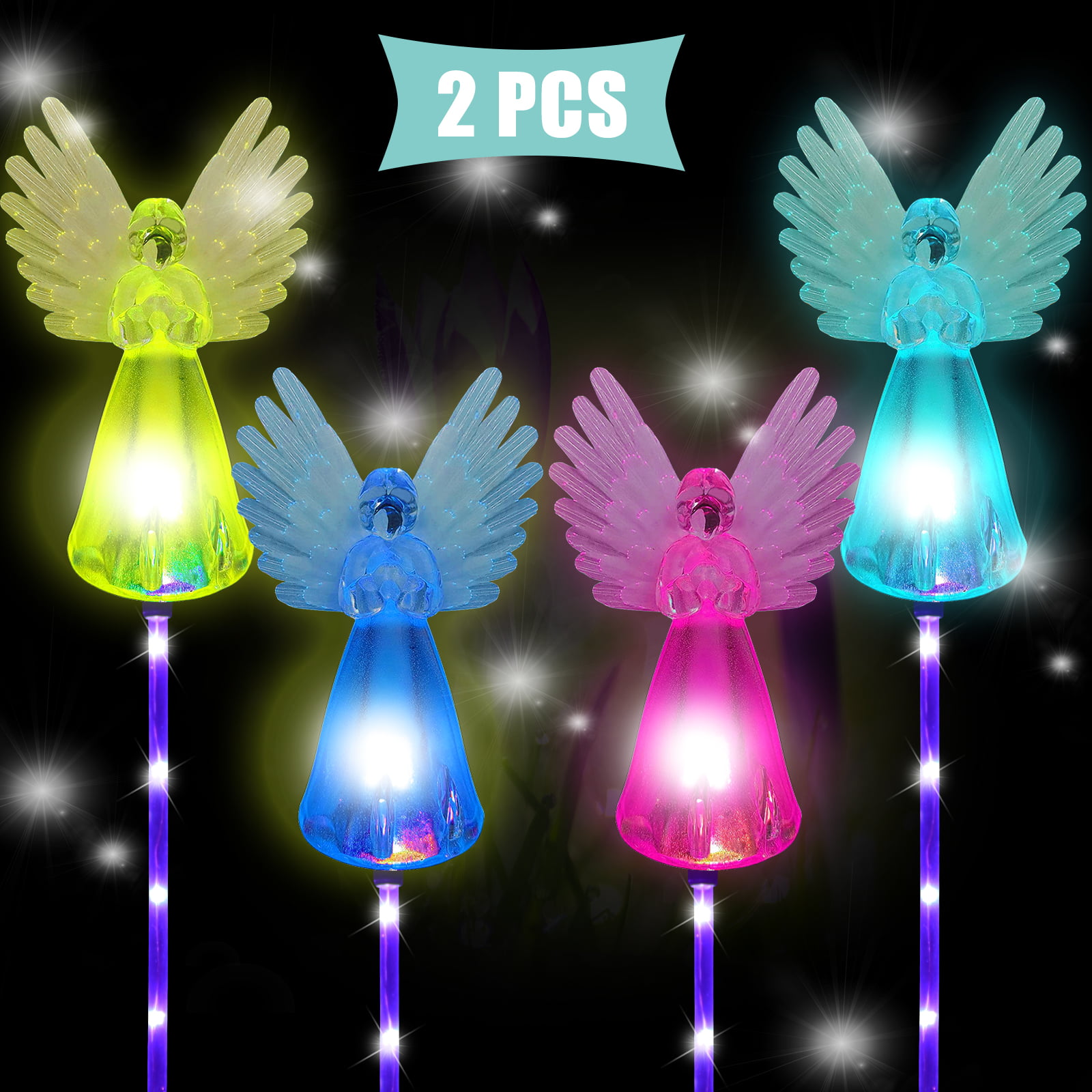 Landscape Path Lights Angel Lamp Solar Lawn Light Outdoor Garden Angel Gifts Decorations for Memorial Garden Backyard Lawn Pathway Grave 2 Pack Multi-Color Changing