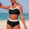 thumbnail image 4 of Duqingm Bikini Women's Bikini Sets Two Piece Swimsuit V Neck Halter Back Self Tie Low Rise Bottom Black,L, 4 of 7
