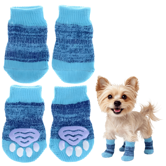 GASTROPOD 4Pcs Socks with Grippers for Samll Dog,Anti-Slip Rubber Sole Dog Socks,Color-Blocked Horizontal Stripe Design High-Stretch Cuff for Easy on & Off Paw Socks for Slippery Floors,S