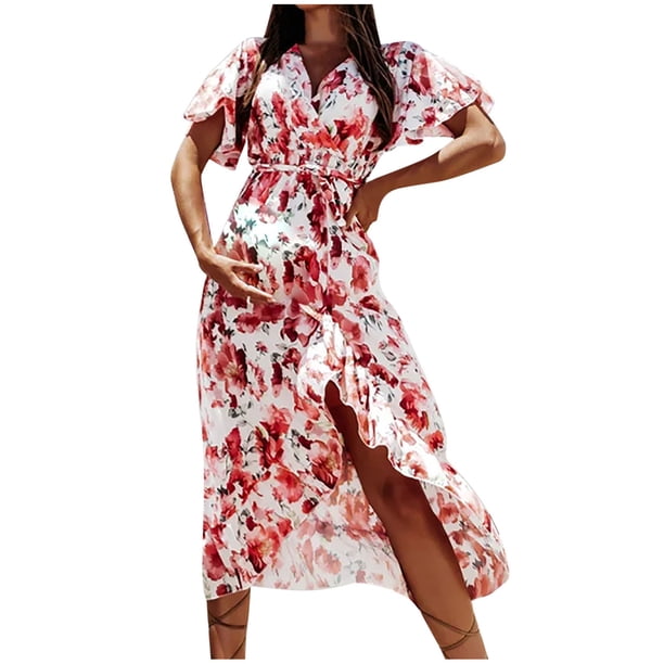 FcBaudy Short Sleeve V-Neck Mid-Calf Dress,Womens Dresses,Summer Dresses  for Women Women's Fashion Bohemian V-Neck Loose Short Sleeve Print Mid-calf  Dress Women Dress - Walmart.ca