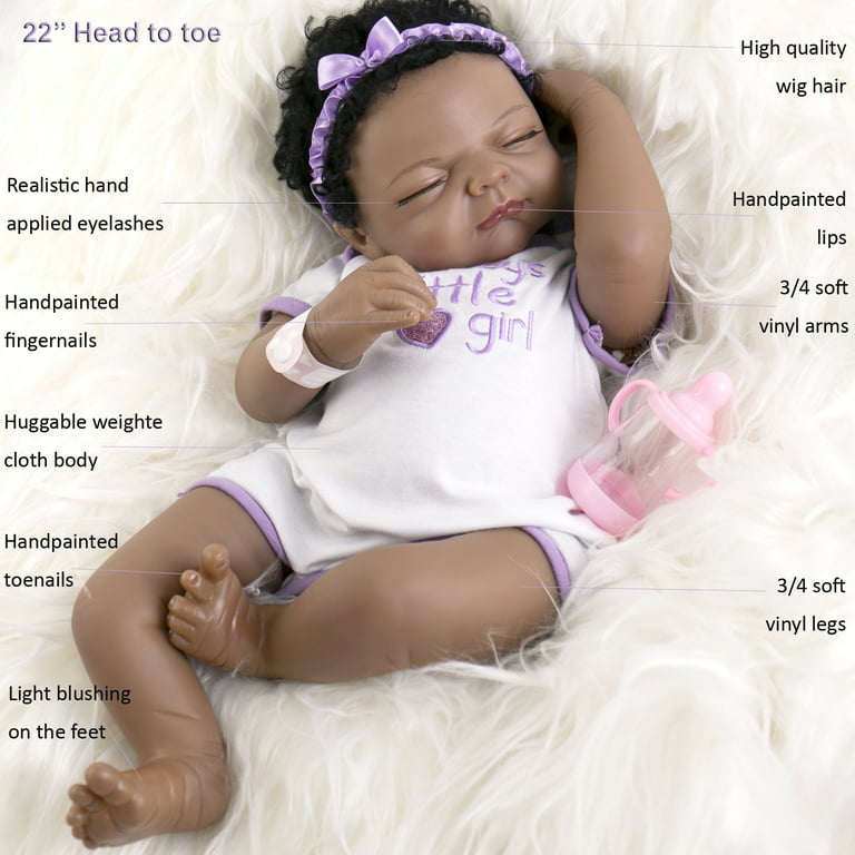 Aori Black Reborn Baby Doll 22 Inch African American Lifelike Sleeping  Dolls Look Real with Doll Accessories