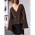 thumbnail image 4 of Womens V Neck Cardigan Long Bell Sleeve Button Down Open Front Loose Knit Fall Sweater Blazer Coffee M, 4 of 10