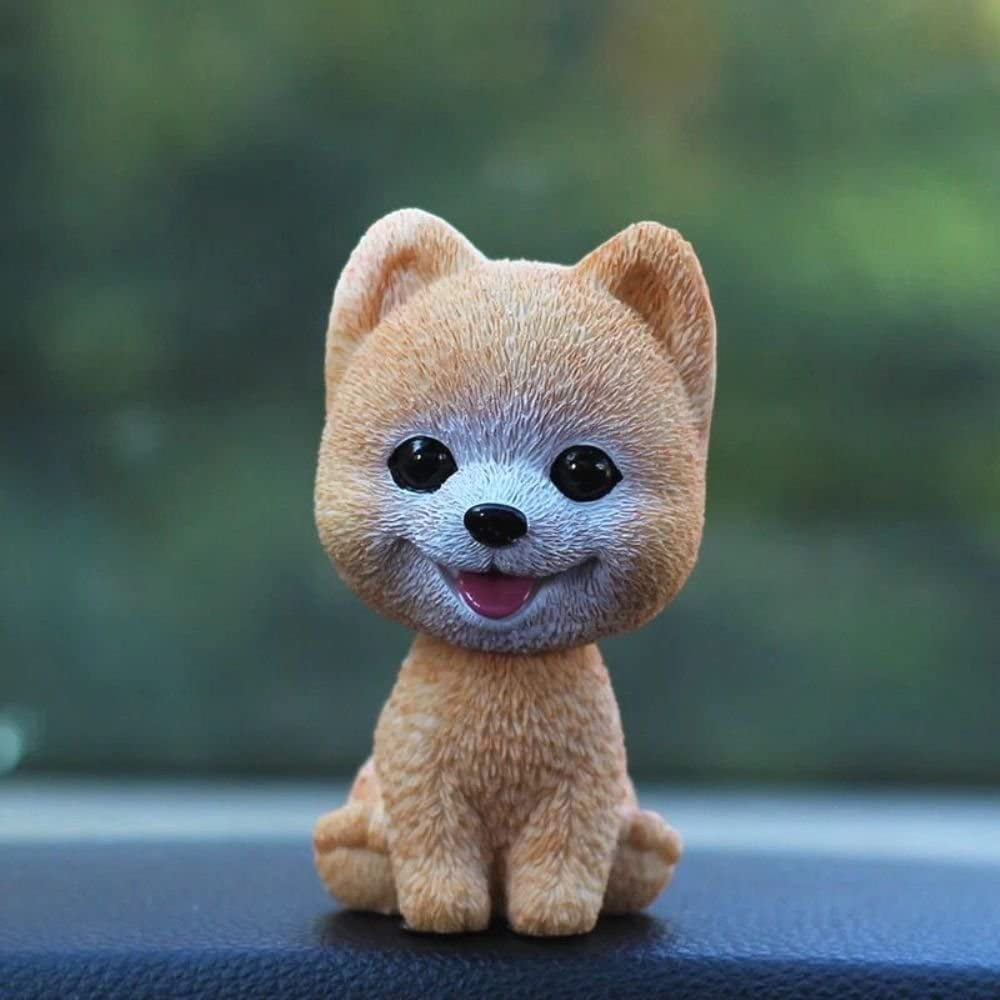 Resin Pomeranian Dog Figurine Model Home Car Dashboard Ornament Decor Brown 