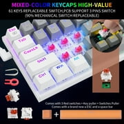 60% Wired Mechanical Gaming Keyboard, E-YOOSO RGB Backlit Ultra-Compact 61 Keys Hot Swappable Mini Waterproof Wired Office Keyboard with Red Switches for Windows, Mac OS Gamers (Grey White)