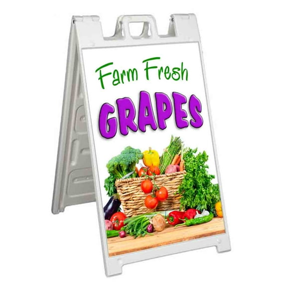 Farm Fresh Grapes (24" X 36") Standard A-Frame Signicade, Includes Decal Applied To Stand