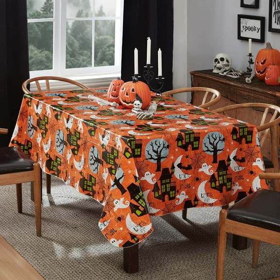 Newbridge Halloween Scream 52 x 52 Inch Square Vinyl Dining Tablecloth with Flannel Backing