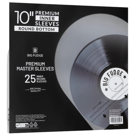 Big Fudge Vinyl Premium 10-Inch Round Bottom Inner Vinyl Sleeves - Anti Static Rice Paper for Dust-Free Records - Covers for Vinyl Record Storage & Vinyl Accessories - 25pcs Pack