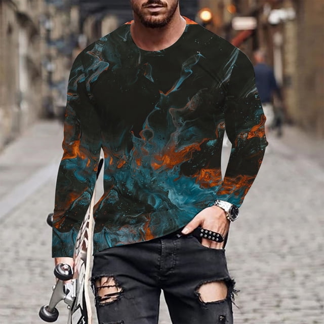 DPTALR T-Shirt Décontracté pour Homme à Manches Longues T-Shirt de Sport Imprimé de Noël T-Shirt à Manches Longues Blouses et Chemises à Col Rond à Manches Longues