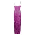 thumbnail image 4 of Sequin Cocktail Dress for Women Wedding Guest High Split Spaghetti Strap Slimming Dress V Neck Maxi Prom Party Ball Gown Hot Pink M, 4 of 5