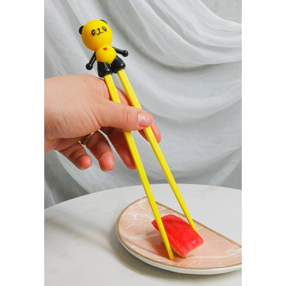 Yellow Giant Panda Reusable Training Chopsticks Set With Silicone Helper Hinge