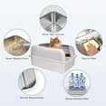 thumbnail image 3 of Stainless Steel Cat Litter Box with Lid, 20" L x 14.2" W x 11.8" H, Extra Large Litter Box for Big Cats with High Sided, Anti-Urine Leakage, Easy Cleaning, Include Cat Mat and Scoop, 3 of 9