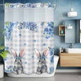 thumbnail image 6 of Blue Flowers No Hooks Shower Curtain with Snap-in Liner Easter Rabbits Vintage Plaid Spring Plant Shower Curtains for Bathroom, Waterproof, Easy Install, Washable 48"x72", 6 of 9