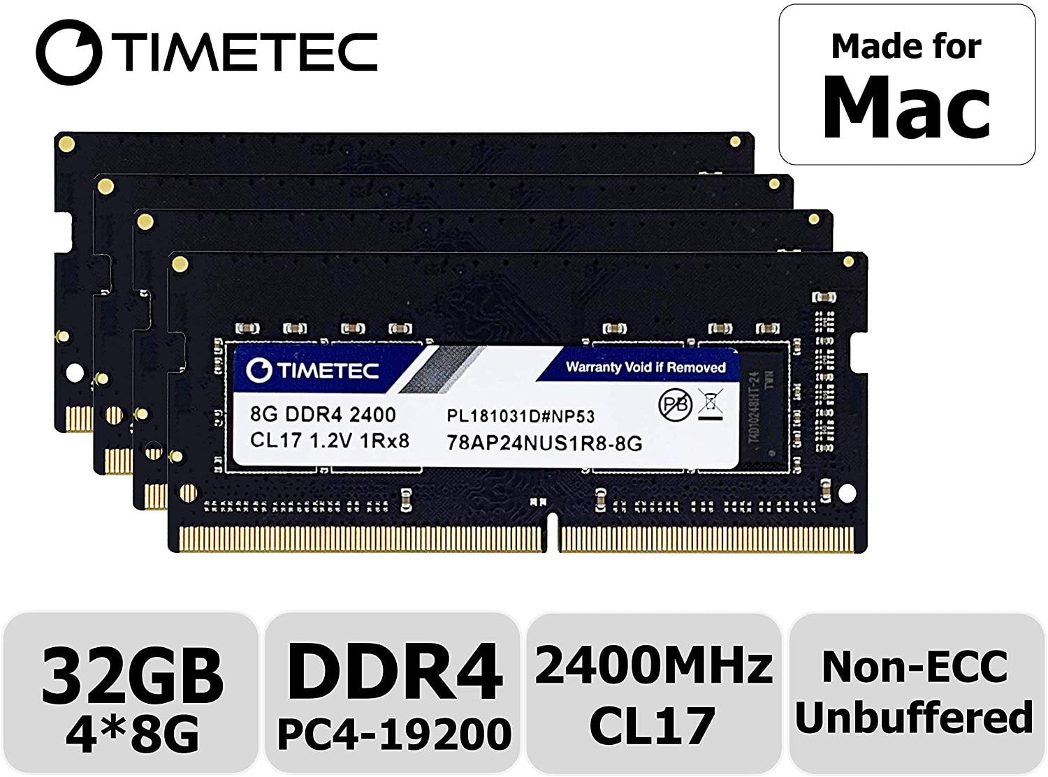 Timetec Hynix IC 32GB KIT (4x8GB) Compatible for Apple 2017 iMac 27-inch  w/Retina 5K Display DDR4 2400MHz PC4-19200 1Rx8 CL17 1.2V SODIMM Memory