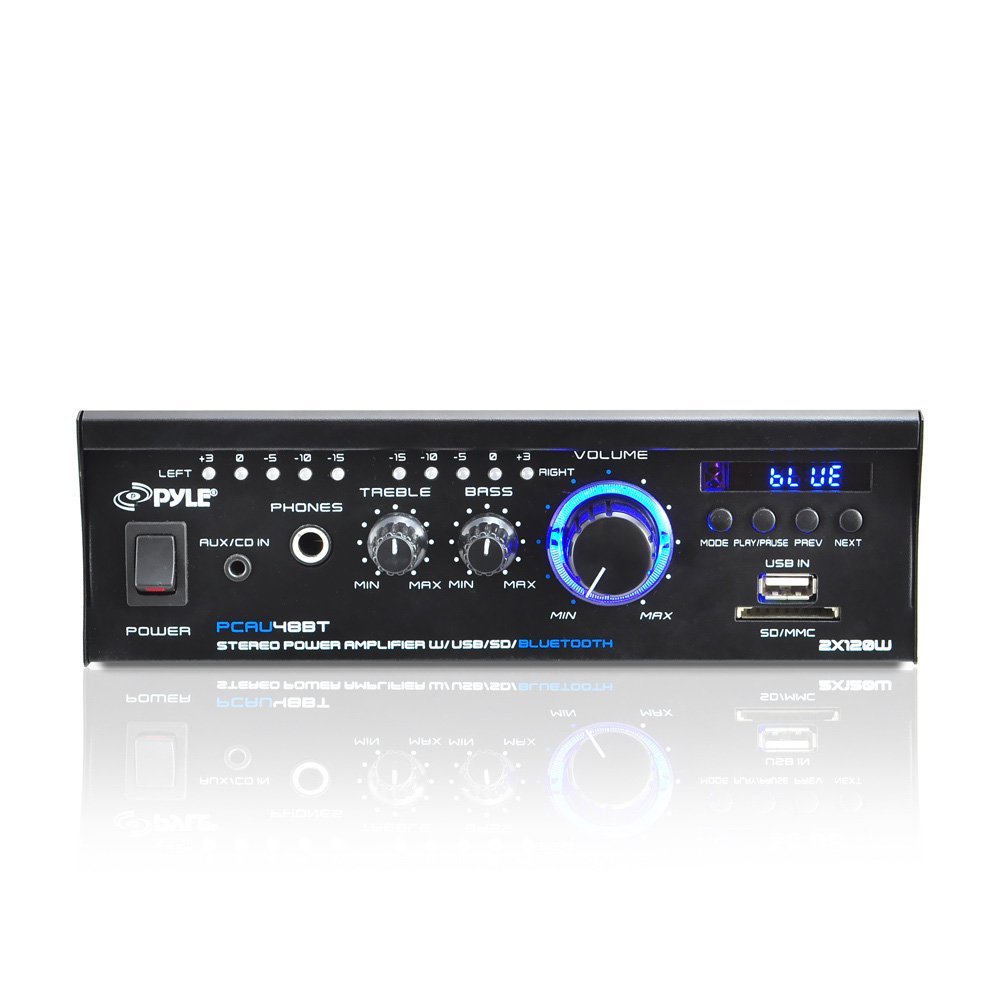 Bluetooth Mini Stereo Power Amplifier - 2x120W Dual Channel Sound Audio Receiver Entertainment w/Remote, for Amplified Speakers, CD DVD, MP3, Theater via 3.5mm RCA Input, Studio Use - Pyle PCAU48BT - image 3 of 6