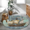 thumbnail image 3 of Round Area Rugs Collection 3 Ft, Vintage Sailboat Non-Slip Residential Carpet, Blue Ocean Seaports Anchors Farmhouse Wood Indoor Crawling Mats Doormat Runner Rugs Play Mat for Bedroom, 3 of 8