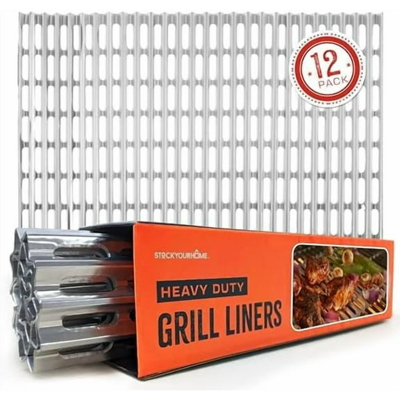 12 Pack Aluminum Grill Grate Liners, 12" x 20" No Mess Foil Disposable Grill Toppers for Outdoor Charcoal BBQs, Grilling Accessories