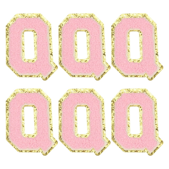 Parches de Letras de Chenille Uxcell 3.1" Alfabeto Q Parche Bordado para Ropa (Rosa, Paquete de 6)