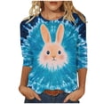thumbnail image 2 of Cavosen Happy Easter Blouses for Women 3/4 Sleeve Summer Plus Size Bunny Tie Dye Print Pullover Tops Round Neck Holiday Shirts Vacation Festival T Shirts Loose Dressy 4XL, 2 of 5