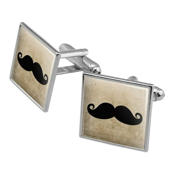 Curly Mustache Square Cufflink Set - Silver or Gold
