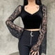 thumbnail image 4 of Moda mujer encaje sólido manga larga encaje patchword v-cuello blusa corta Fridja  fhghd2134, 4 of 9