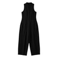 thumbnail image 4 of Cmfcve Wide Leg Jumpsuits for Women Sleeveless Stand Collar Half Button Up Linen Pants Loose Casual Long Overalls with Pockets, 4 of 5