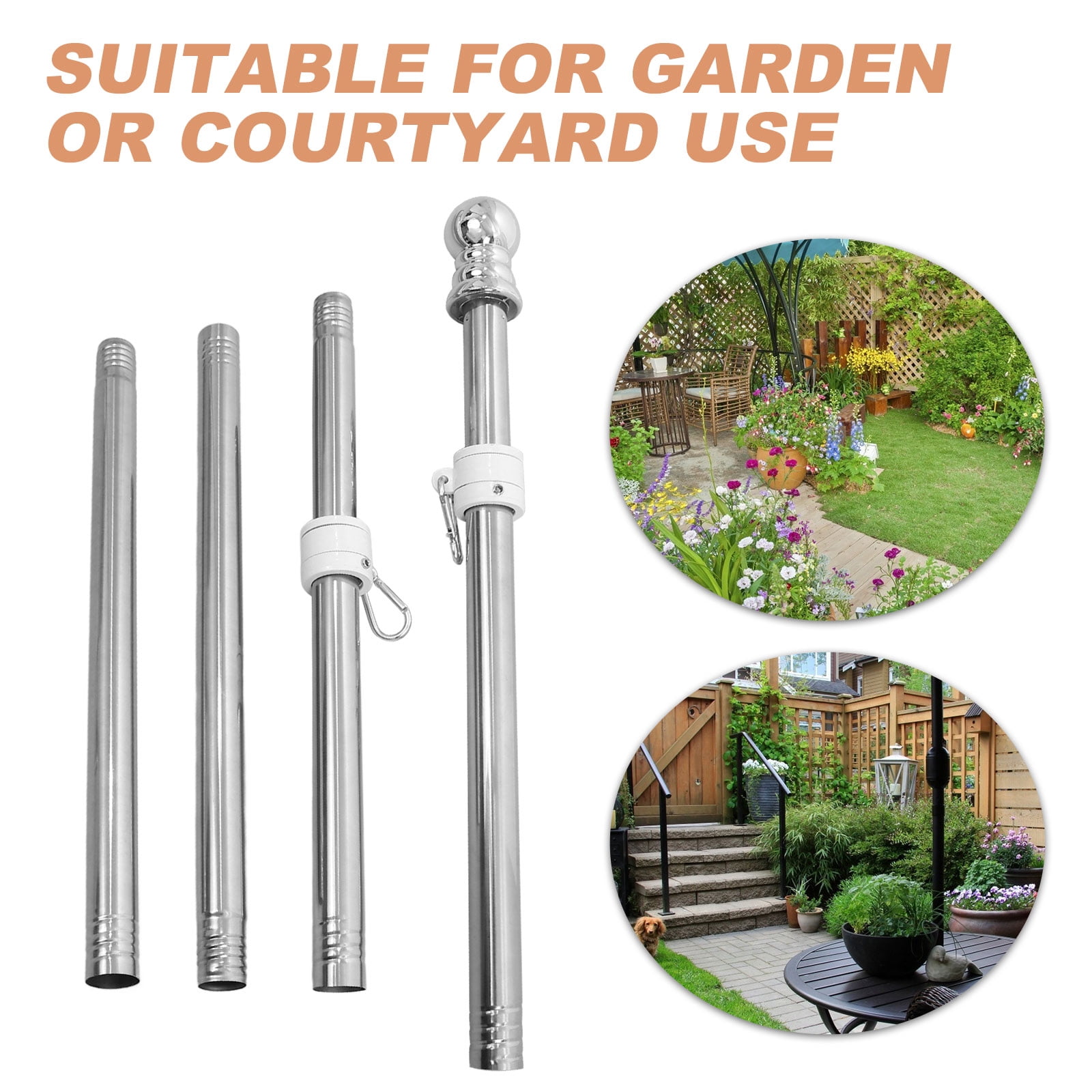 Pawsdot Outdoor Stainless Steel Flagpole with Free Rotation Easy Assembly and Detachable Design Plated Silver Pole