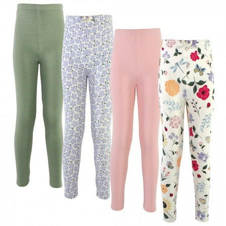 UPC: 0660168616637 | Touched by Nature Baby Toddler Big Kids and Youth Girl Organic Cotton Leggings 4pk Flutter Garden 6 Years