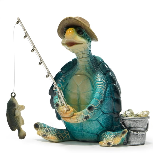 Figura Hodao con tortugas marinas pescando, color azul, 12 x 8 x 13 cm