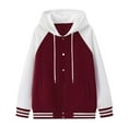 thumbnail image 4 of Veste en Denim pour Femme Style Baseball Manteau à Capuche Surdimensionné à Boutons devant Tenue Décontractée Mode Vêtement d'Extérieur, 4 of 4