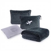 Travel Blanket and Pillow Set,3 in 1 Airplane Compact with Carry Bag and Inflatable Pillow,350 GSM Thick Fleece Blanket for Camping Car Trip Office Airplane Use,Portable Travel Accessories,Dark Grey