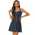 thumbnail image 1 of INSPIRE CHIC Robe Sans Manches à Carreaux pour Femme à Bretelles à Fermeture Éclair devant Bleu Marine TP, 1 of 1