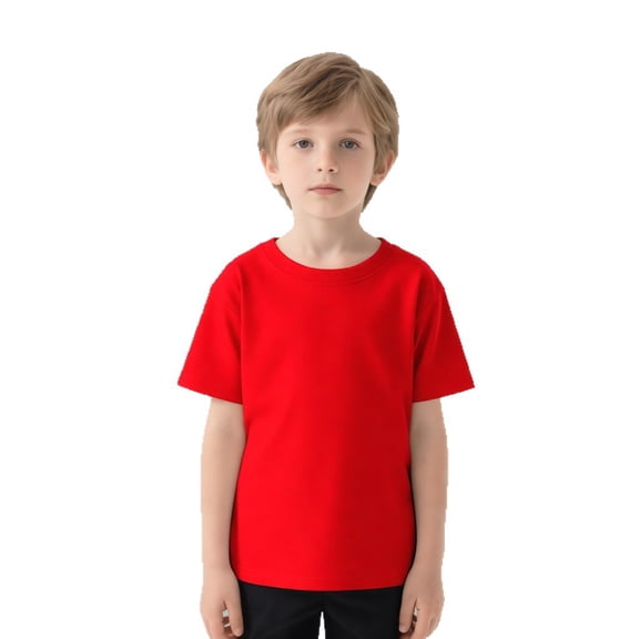 Boys Girls Cotton Crew Neck T‑Shirt, Soft Solid‑Color Short Sleeve Undershirt For 5‑15Y Daily Wear