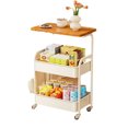 thumbnail image 1 of 3-Tier Metal Rolling Utility Cart with Wood Top – Lockable Wheels, Mobile Storage Organizer for Kitchen, Office, Bedroom, Sturdy Frame, Space-Saving Design – White / Black, 1 of 5