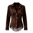 thumbnail image 4 of Cowgirl Outfits for Women,fringe Jackets Women Western Lightweight Cute Tops Long Sleeve Solid Color Fall Sweatshirts Workout Jacket Loose Fit Cozy,Brown,2XL, 4 of 5